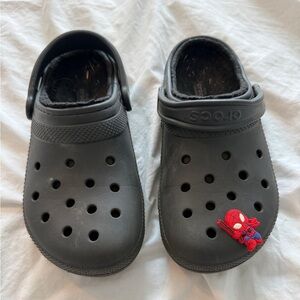 CROCS Classic Unisex Women’s 9 Mens 7 Black Fur Lined Comfort Slip On Clog Shoe